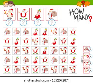 Illustration of Educational Counting Game for Children with Funny Santa Claus Cartoon Christmas Characters
