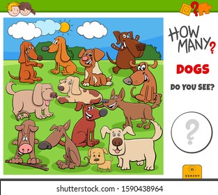 Illustration of Educational Counting Game for Children with Cartoon Dogs Pet Animal Characters Group