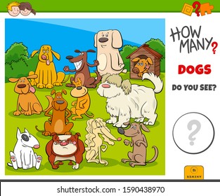 Illustration of Educational Counting Game for Children with Cartoon Dogs Animal Characters Group
