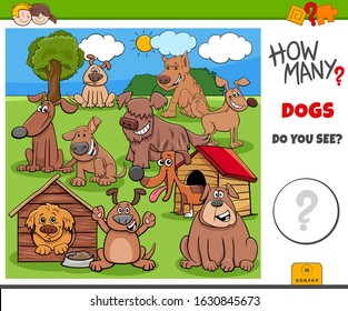 Illustration of Educational Counting Game for Children with Cartoon Happy Dogs Animal Characters Group