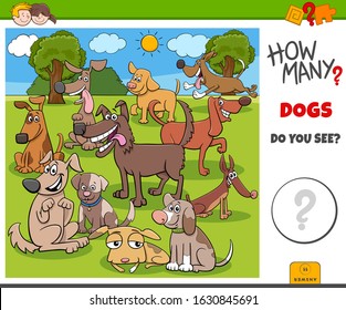 Illustration of Educational Counting Game for Children with Cartoon Funny Dogs Animal Characters Group