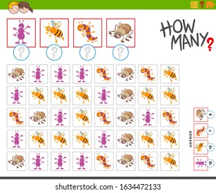 Illustration of Educational Counting Game for Children with Funny Insects Animal Characters