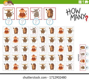 Illustration of Educational Counting Game for Children with Cartoon Wild Animal Characters