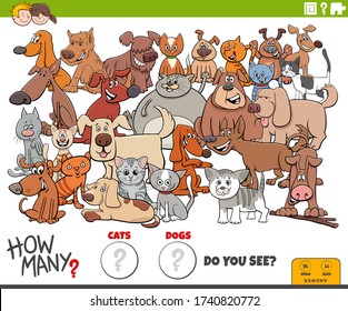 Illustration of Educational Counting Game for Children with Cartoon Funny Cats and Dogs Animal Characters Group