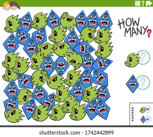 Illustration of Educational Counting Game for Children with Funny Monsters Characters