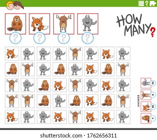 Illustration of Educational Counting Game for Children with Cartoon Animal Characters