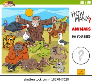 Illustration of Educational Counting Game for Children with Cartoon Wild Animal Characters Group