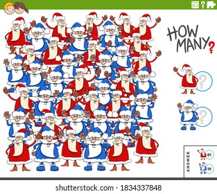 Illustration of Educational Counting Game for Children with Cartoon Santa Claus Characters