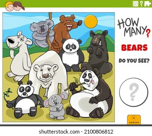 Illustration of educational counting game for children with cartoon bears animal characters group