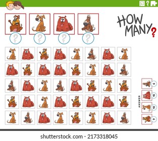 Illustration of educational counting game for children with cartoon dogs animal characters