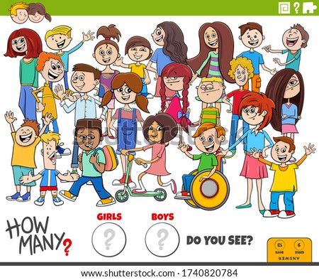 Illustration of Educational Counting Game for Children with Cartoon Girls and Boys Characters Crowd