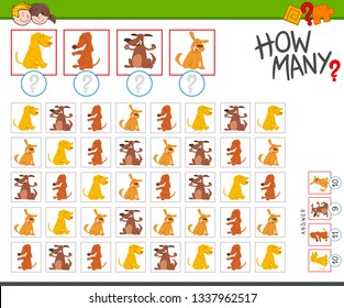 Illustration of Educational Counting Task for Children with Funny Cartoon Dog Characters