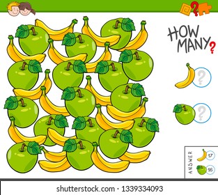Illustration of Educational Counting Task for Children with Apples and Bananas