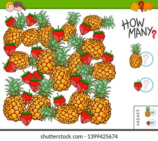 Illustration of Educational Counting Task for Children with Pineapples and Strawberries