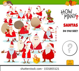 Illustration of Educational Counting Task for Children with Cartoon Santa Claus Characters