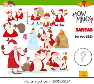 Illustration of Educational Counting Task for Children with Cartoon Happy Santa Claus Characters