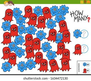 Illustration of Educational Counting Task for Children with Funny Monsters Characters