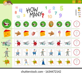 Illustration of Educational Counting Task for Children with Cartoon Characters