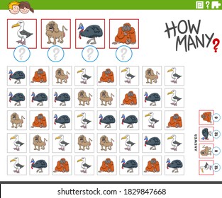 Illustration of Educational Counting Task for Children with Cartoon Animal Characters