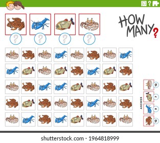 Illustration of educational counting task for children with funny cartoon animal characters