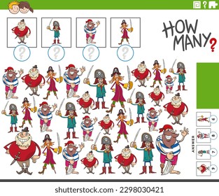 Illustration of educational counting task with funny cartoon pirates characters