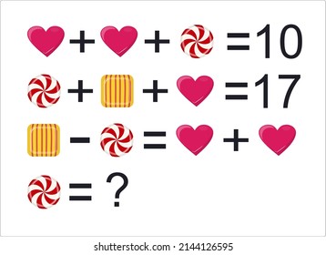 illustration. Educational a mathematical game. Logic task for children. Addition, subtraction