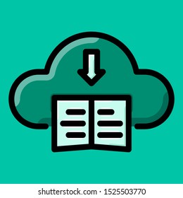 Illustration of educational pictograms icon. learning through the internet that is isolated on a green background. filled outline style