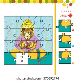 Illustration of educational task for children with leopard. Cartoon illustration of jigsaw education game for preschool children