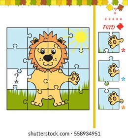 Illustration of educational task for children with lion