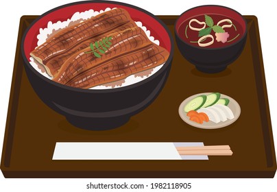 Illustration of eel bowl set meal