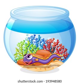 Illustration eines Aalfischs im Aquarium auf weißem Hintergrund