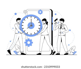 Ilustración de una gestión eficaz del tiempo. Administrar planes estratégicos, tareas, eventos y calendarios de reuniones de negocios. Lista de tareas pendientes y plan de desarrollo del negocio