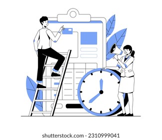 Illustration of effective time management. Manage strategic plans, tasks, events, and business meeting schedules. To-do list and business development plan