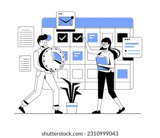 Illustration of effective time management. Manage strategic plans, tasks, events, and business meeting schedules. To-do list and business development plan