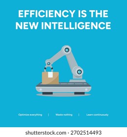 Ilustração da eficiência como a nova inteligência com braço e caixa robóticos. Conceito de automação, aprendizagem automática e otimização na empresa.