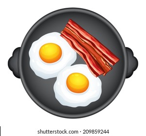 Illustration of egg and becons in a pan