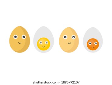illustration of an egg with a cute smiling face in bright yellow and orange