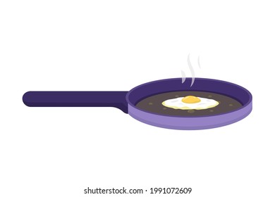 illustration of an egg fried in a frypan. illustration of the process of frying eggs. food and cooking utensils. flat cartoon style. vector design