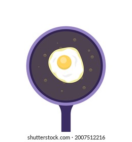 illustration of an egg fried in a frypan. illustration of the process of frying eggs. food and cooking utensils. flat cartoon style. vector design