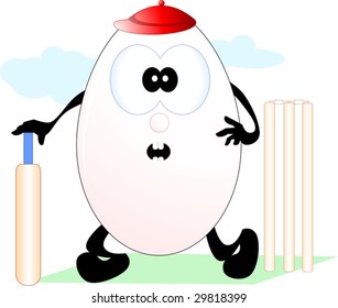 Illustration of  Egg with hat and bat	