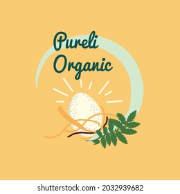 illustration with egg, leaf and title, vector design for paper, fabric and other surface