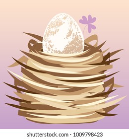 Illustration of an egg in a nest of dry grass