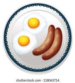 illustration of an egg omelet and sausages on a white background