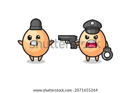 illustration of egg robber with hands up pose caught by police , cute style design for t shirt, sticker, logo element