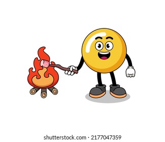 Illustration of egg yolk burning a marshmallow , character design