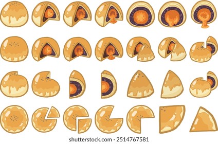 Ilustração de bolo de gema de ovo, um tradicional lanche chinês comumente visto em caixas de presente do Festival de outono, com um recheio feito de feijão vermelho ou feijão mung e servido com gemas de ovo