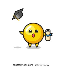 Illustration of egg yolk cartoon throwing the hat at graduation , cute design