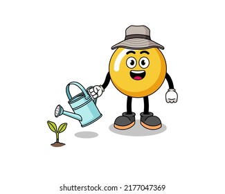 Illustration of egg yolk cartoon watering the plant , character design