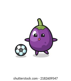 Illustration of eggplant cartoon is playing soccer , cute style design for t shirt, sticker, logo element