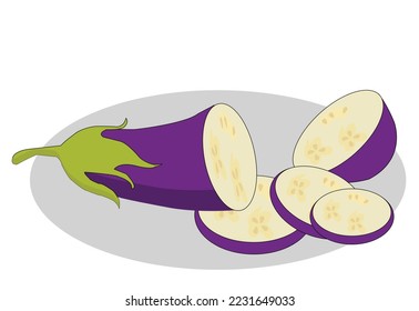 illustration eggplant cut into several pieces